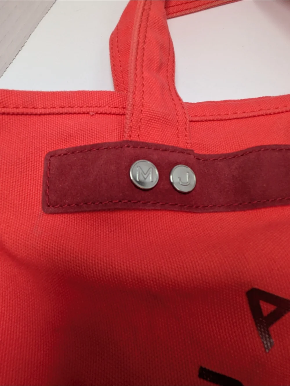 Marc Jacobs Bright Red Canvas Tote with Black Logo Tag